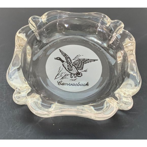Canvasback Duck Ashtray Hunting Birds Vintage Clear Glass 3.75 Inch Across - Picture 6 of 7